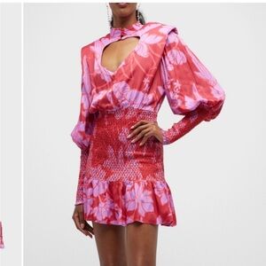 FARM Rio Red and Pink Floral Mini Dress